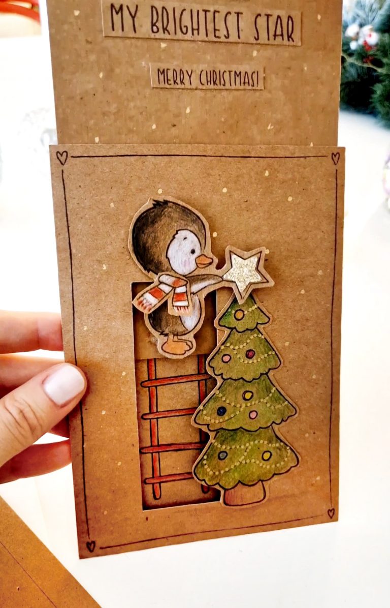 Weihnachtskarte Für Nichte Mit Bär & Herz – Premium-Leinenkarton, 210 X 148 Mm, FSC-zertifiziert, Mit Umschlag